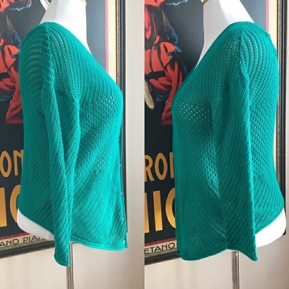 LUCKY BRAND: Romona Lose Knit Teal Button Cardigan - Picture 8 of 8